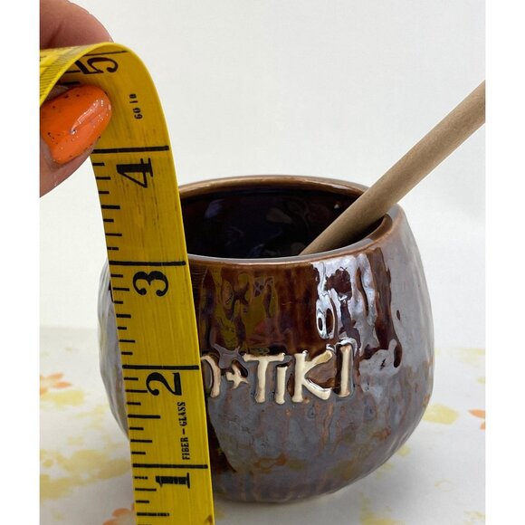 Vintage 60s honey jar, Kon Tiki pottery with wooden spoon, no lid - Picture 9 of 9